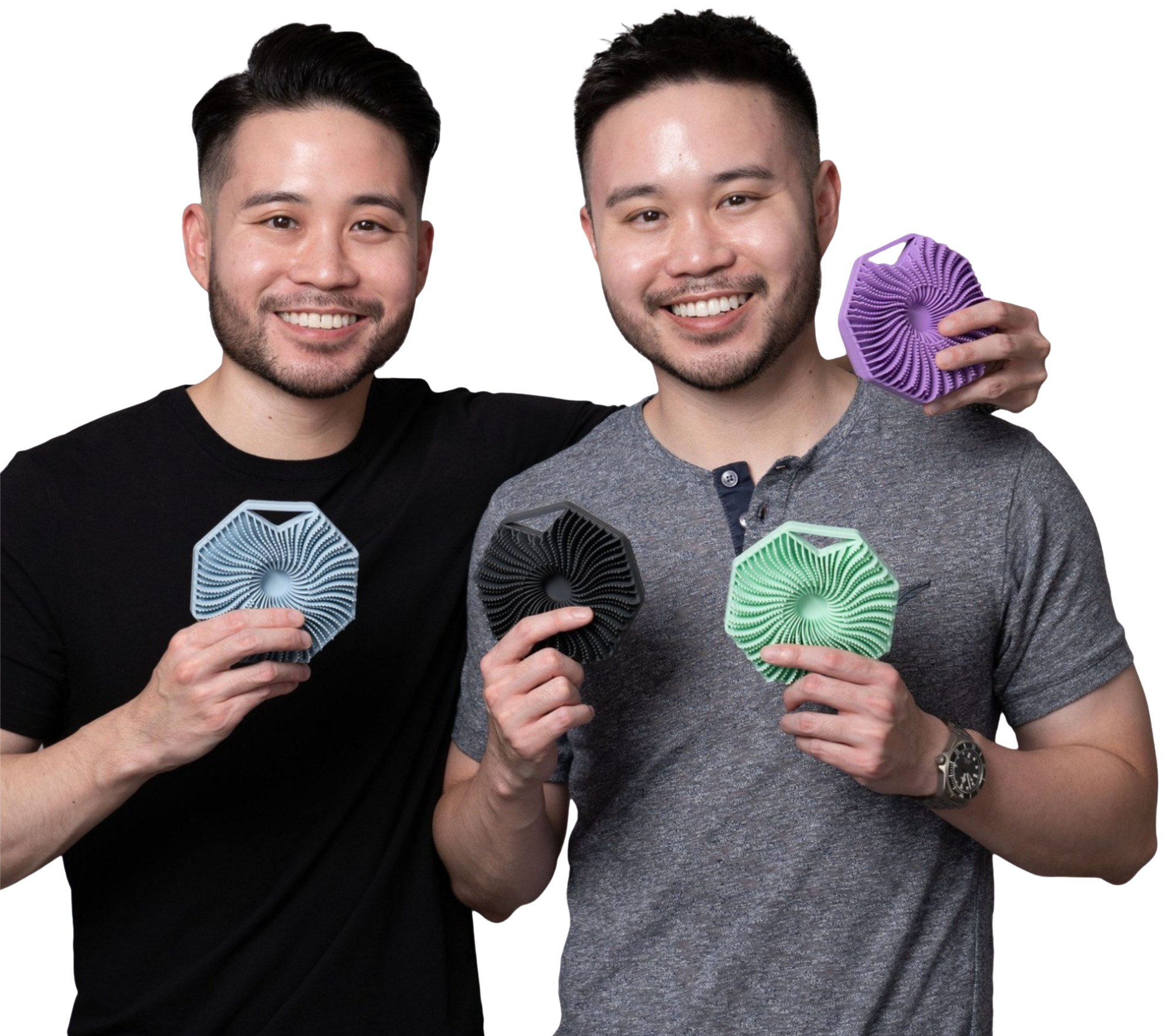 Sud Scrub Founders posing with multiple Sud Scrubs